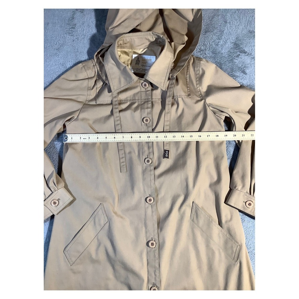 London Fog Vintage Maincoats Hooded Raincoat Tan Beige Women's 10 Regular - Picture 8 of 11